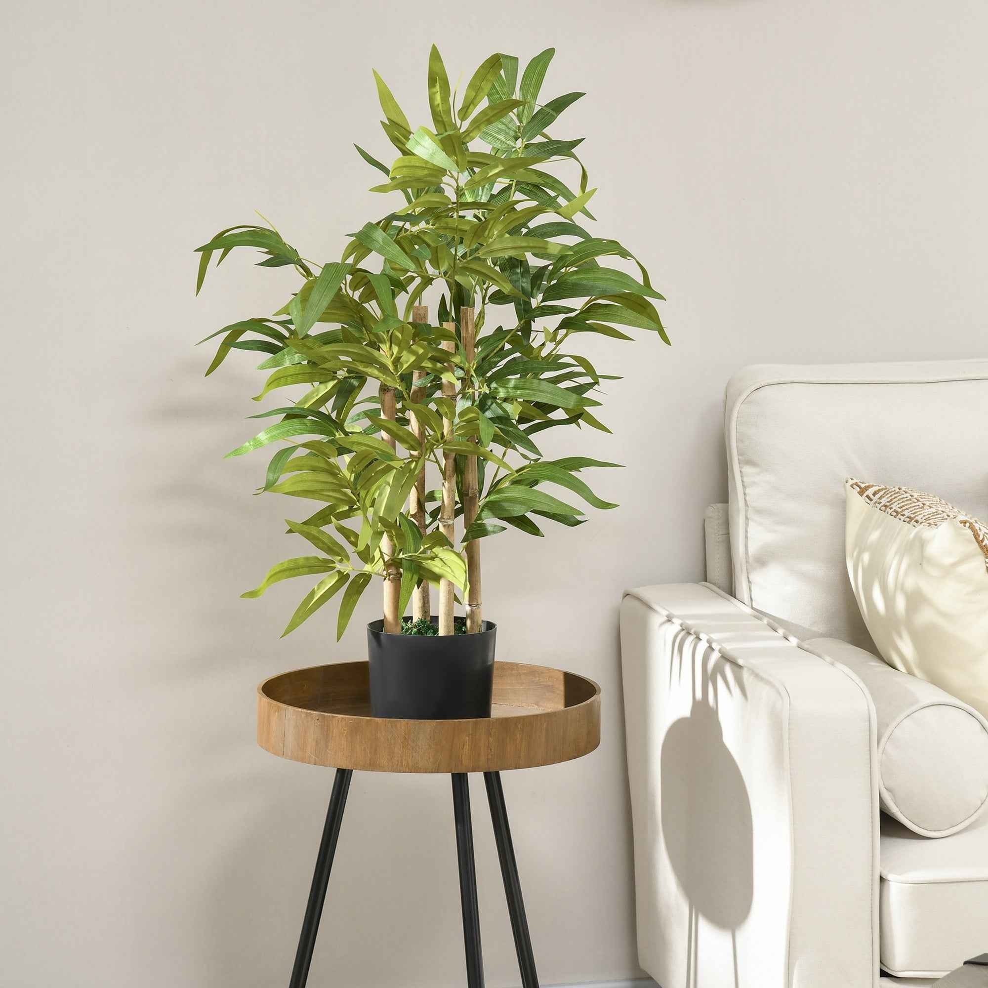 HOMCOM 60cm High Artificial Bamboo Plant in Green Polyester and PP with Cement Pot Ø15x12.5cm