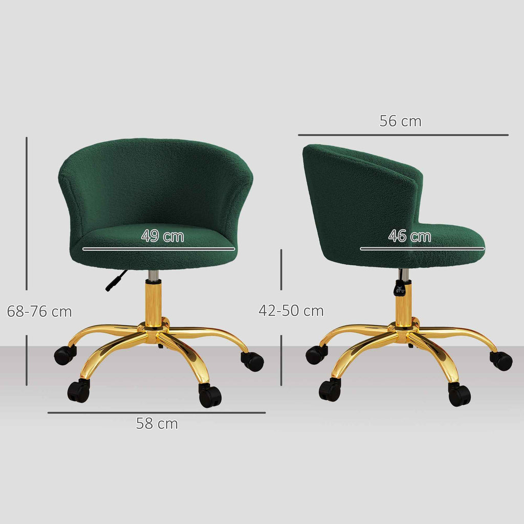 Vinsetto Teddy Velvet Swivel Office Chair, Steel Frame, Adjustable Height, 120kg Load Capacity, Dark Green