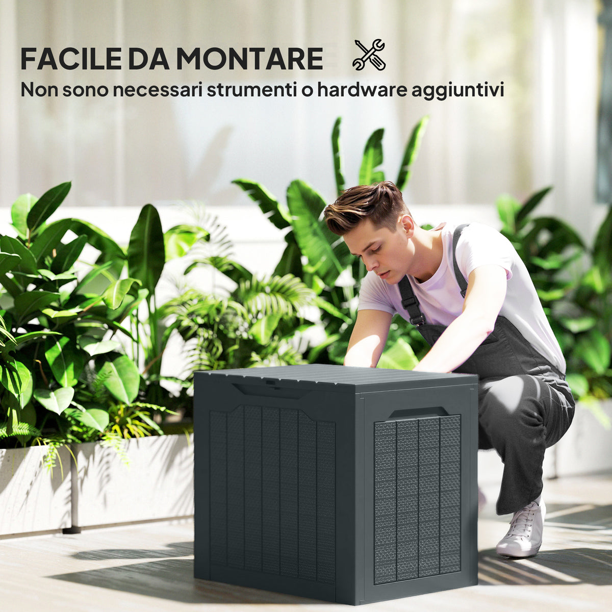 Outsunny Garden Storage Chest with Handles, Waterproof Tool Container, 56x41x50 cm, Dark Grey