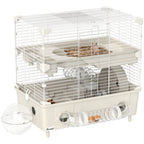 2-Tier, 3-Door Hamster Cage with Wheel and Tubes, Steel, PS and PP, 44.5x28x44 cm, Cream and White