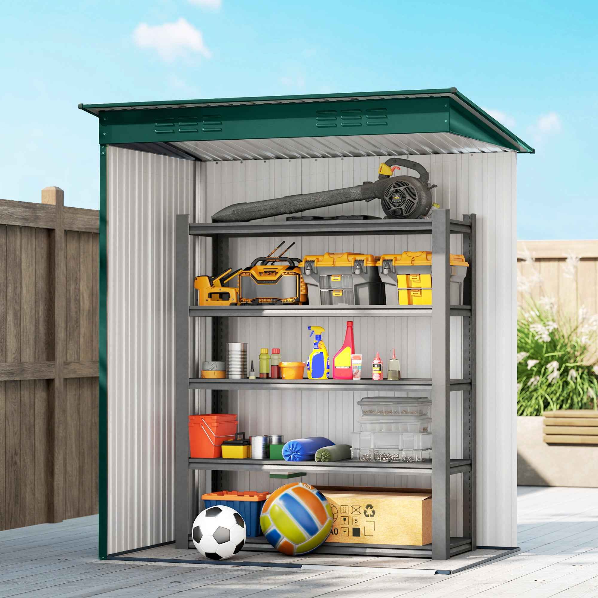 Outsunny Metal Garden Shed with Vents and Sliding Door, 159x106x181 cm, Green