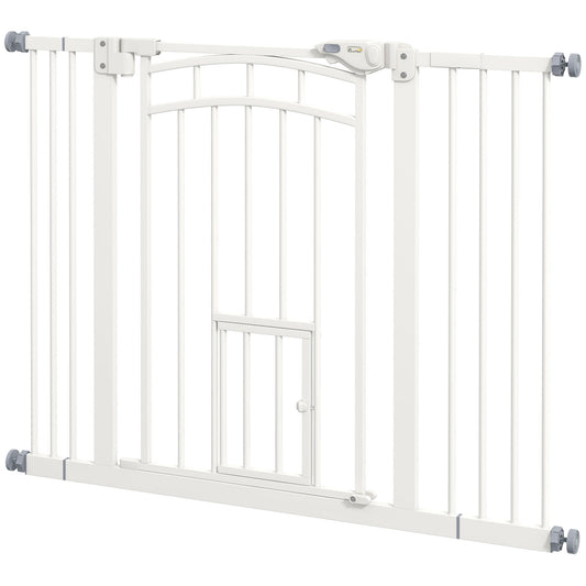 Small and Medium Dog Gate with Automatic Closing, in Steel and PA, 74-100x76 cm, White - Borgè