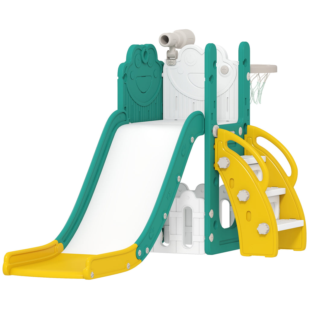 5-in-1 Kids Slide Set with Basketball Hoop, Ladder, and Toy Telescope, Ages 1-3 Years, Yellow