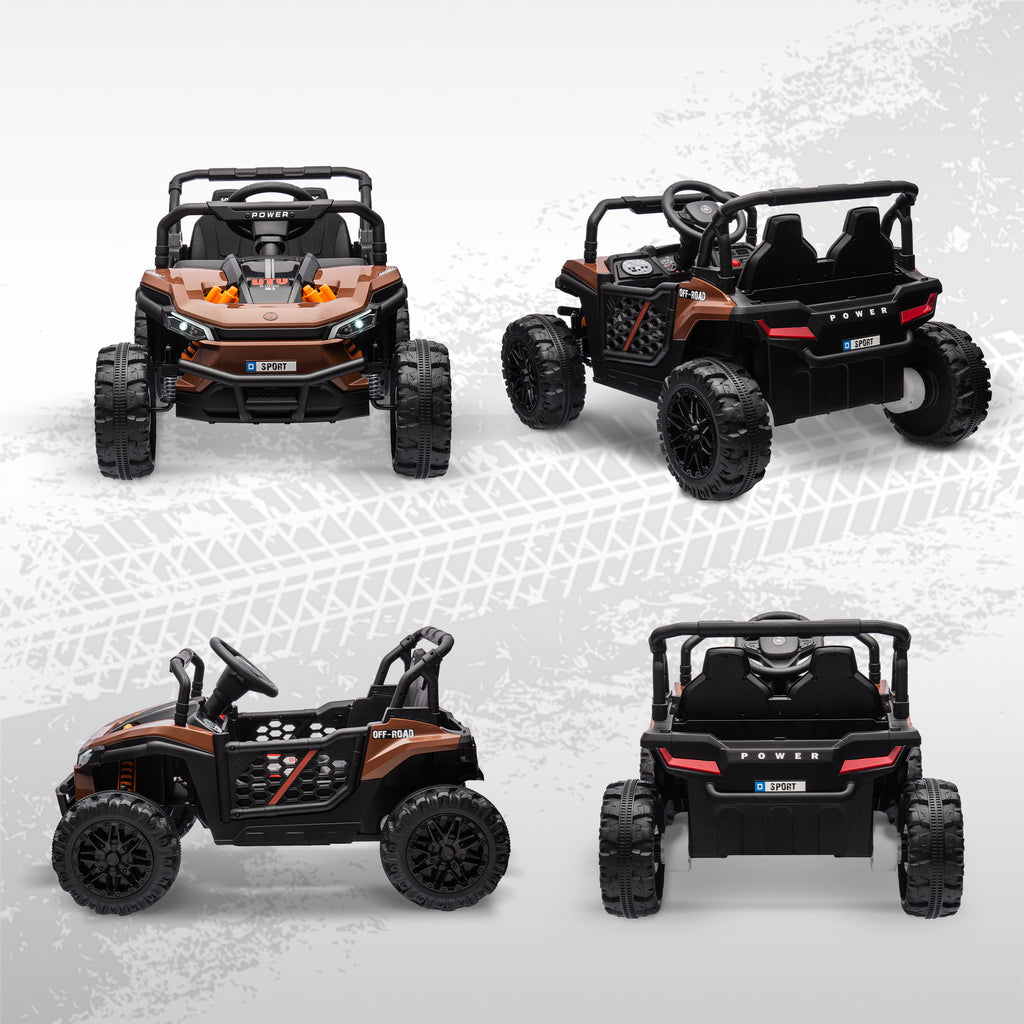 AIYAPLAY Kids Electric Ride-On UTV 12V with Belt, Remote Control, Suspension, USB, 3-6 km/h, 3-5 Years, Brown