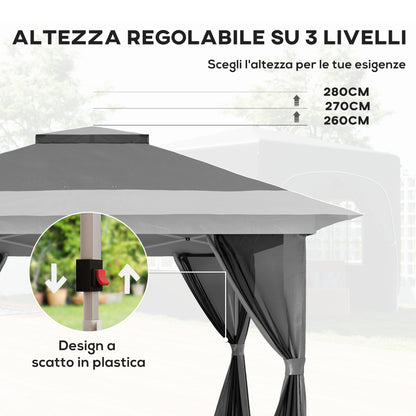 Pop Up Gazebo 3.6x3.6 m with Walls, Adjustable Height and UPF50+ Protection, Bag with Wheels, Grey