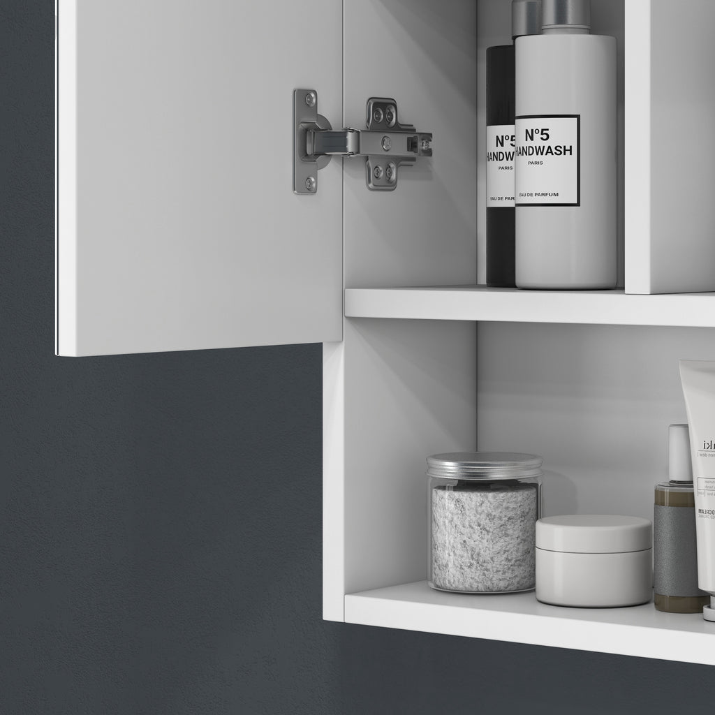 kleankin Bathroom Mirror Cabinet with 3 Soft-Close Doors and Adjustable Shelves, 90x15x75 cm, White