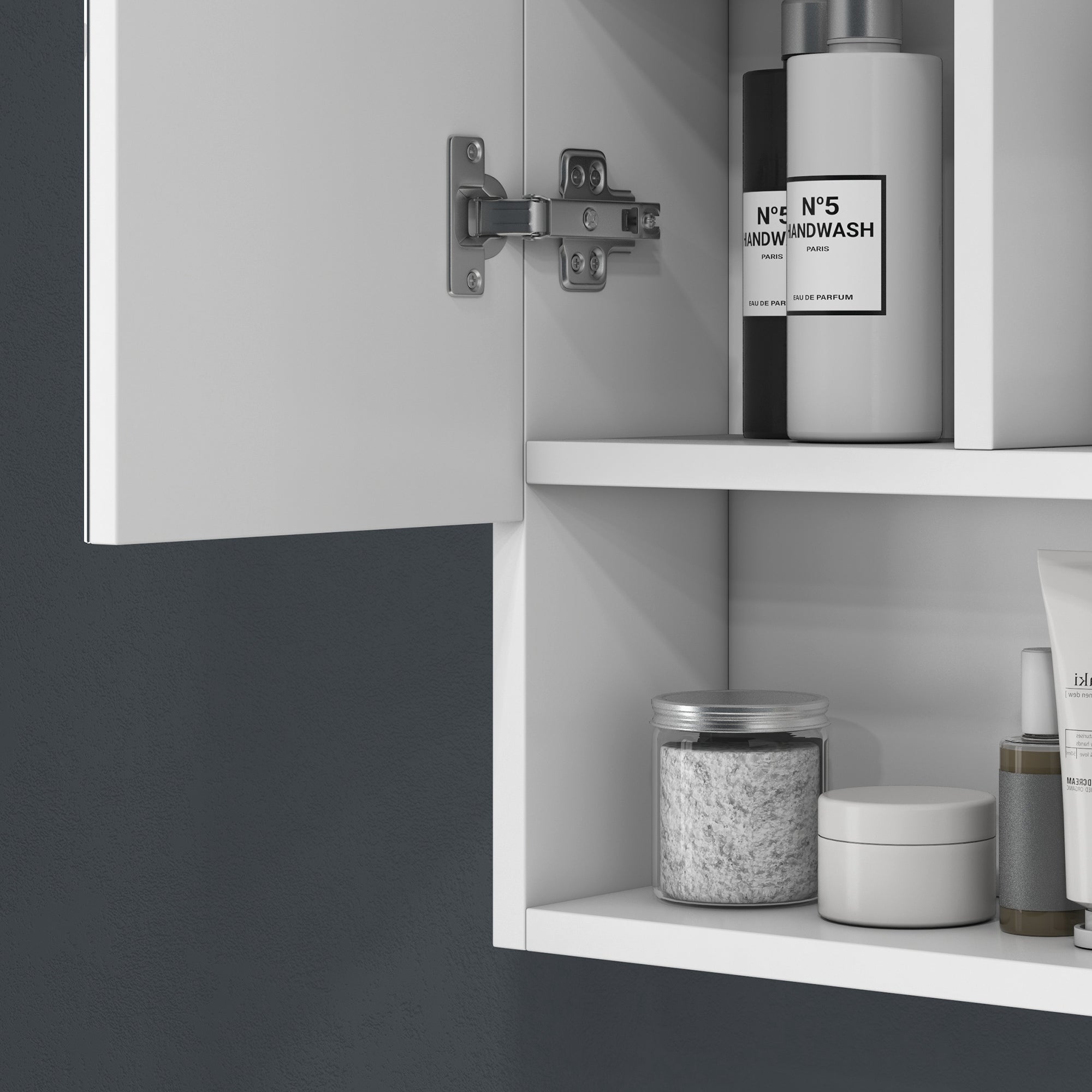 kleankin Bathroom Mirror Cabinet with 3 Soft-Close Doors and Adjustable Shelves, 90x15x75 cm, White