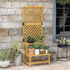 Outsunny Planter with 2-Tier Grille with Roof and Slatted Shelves, in Fir Wood, 60x50x166 cm - Borgè