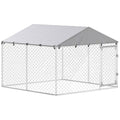 PawHut Outdoor Dog Playpen, Galvanized Steel with PE Roof, Anti-UV, Waterproof, Double Lock, Silver