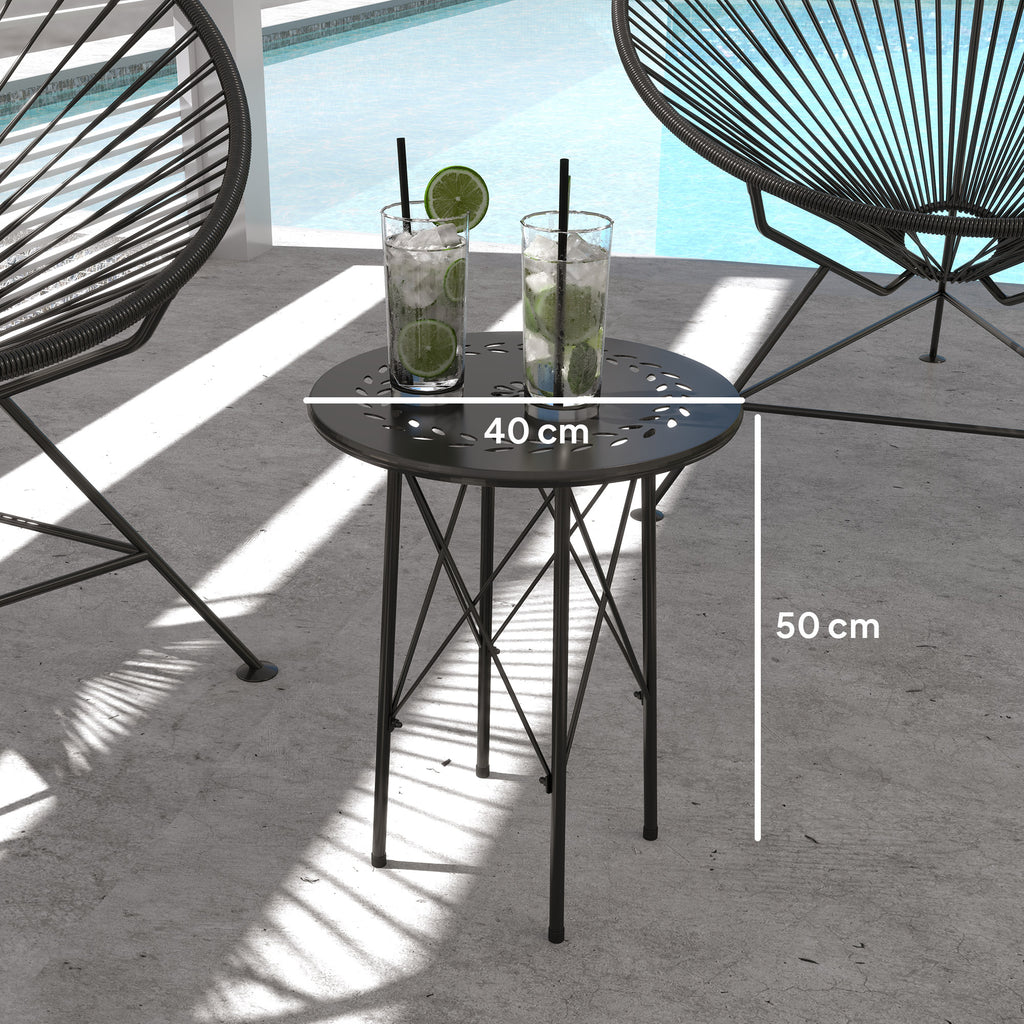 Garden Coffee Table with Carvings of Flowers and Leaves, Outdoor and Indoor Table, Ø40x50 cm, Black