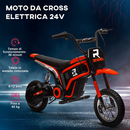 Electric Motorcycle for Children with Manual Throttle, 2 Speeds 8-16km/h, Age 8-12 Years, Red