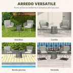 Outdoor Set with Glass Coffee Table and 2 Rattan Garden Chairs Boho Style, Light Grey