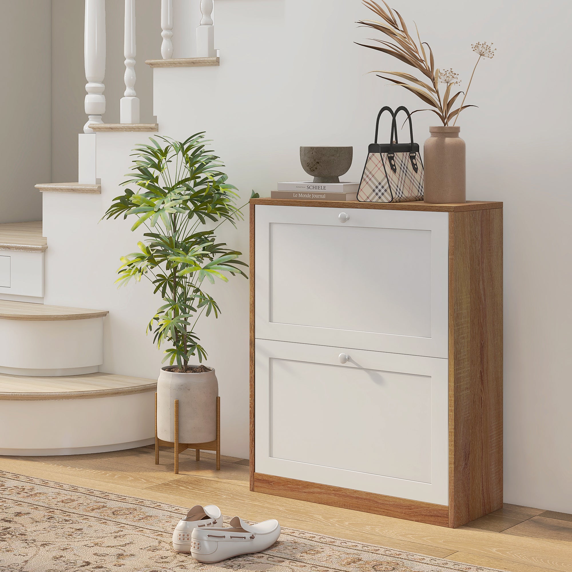 HOMCOM Slim Shoe Rack with 3 Adjustable Shelves at 2 Levels for 12 Pairs, in Chipboard and MDF, 60x24.5x75.5 cm - Borgè