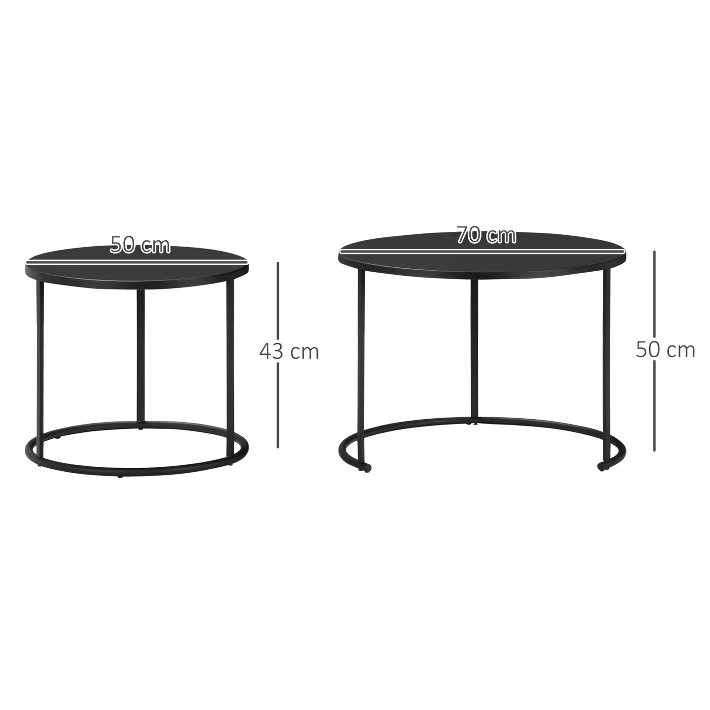 Outsunny Set of 2 Stackable Space-Saving Living Room and Garden Coffee Tables, Iron Coffee Tables, Black