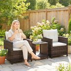 Outsunny 3-Piece PE Rattan and Steel Garden Set with 2 Armchairs with Cushions and Coffee Table, Brown and Cream