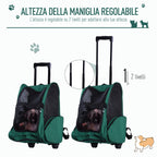 2-in-1 Pet Carrier Backpack for Dogs and Cats with Side Pockets, Telescopic Handle and Wheels, 42x25x55cm, Green