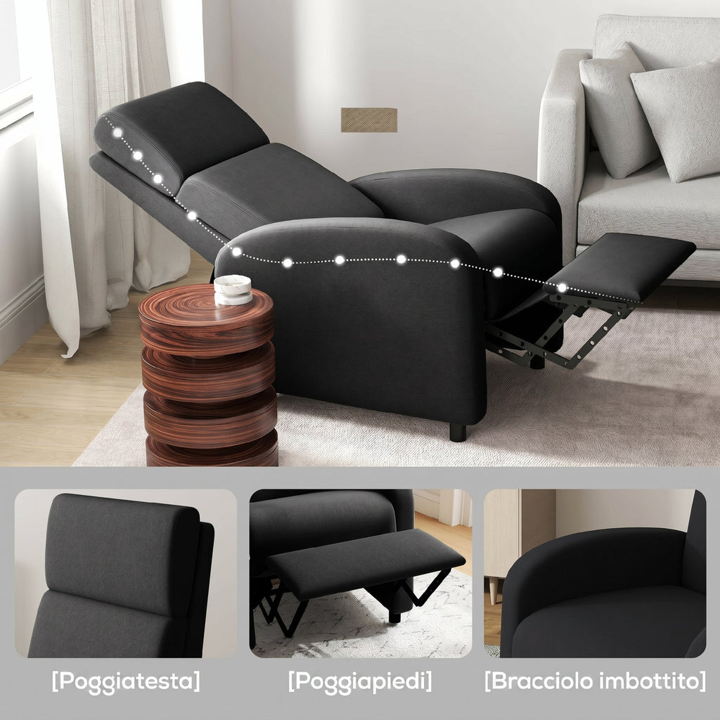 160° Manual Reclining Relaxing Chair with Linen-Effect Fabric Footrest, Black