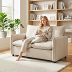 2-Seater Sofa with Breathable Leather Effect Fabric, Thick Padding, 2 Cushions, Armrests, for Living Room, Cream
