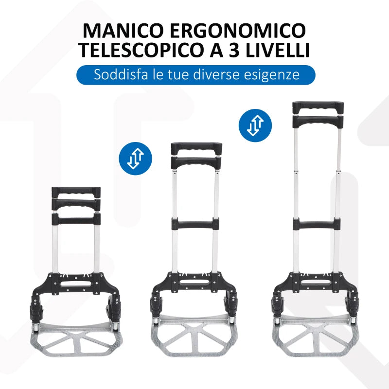 Folding Luggage Cart Max 70kg with Telescopic Handles and Adjustable Height, 41x38.5x100 cm, Silver