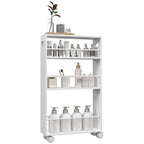 Space-Saving 3-Tier Kitchen and Bathroom Cart with Side Bars and Wheels with Brakes, White
