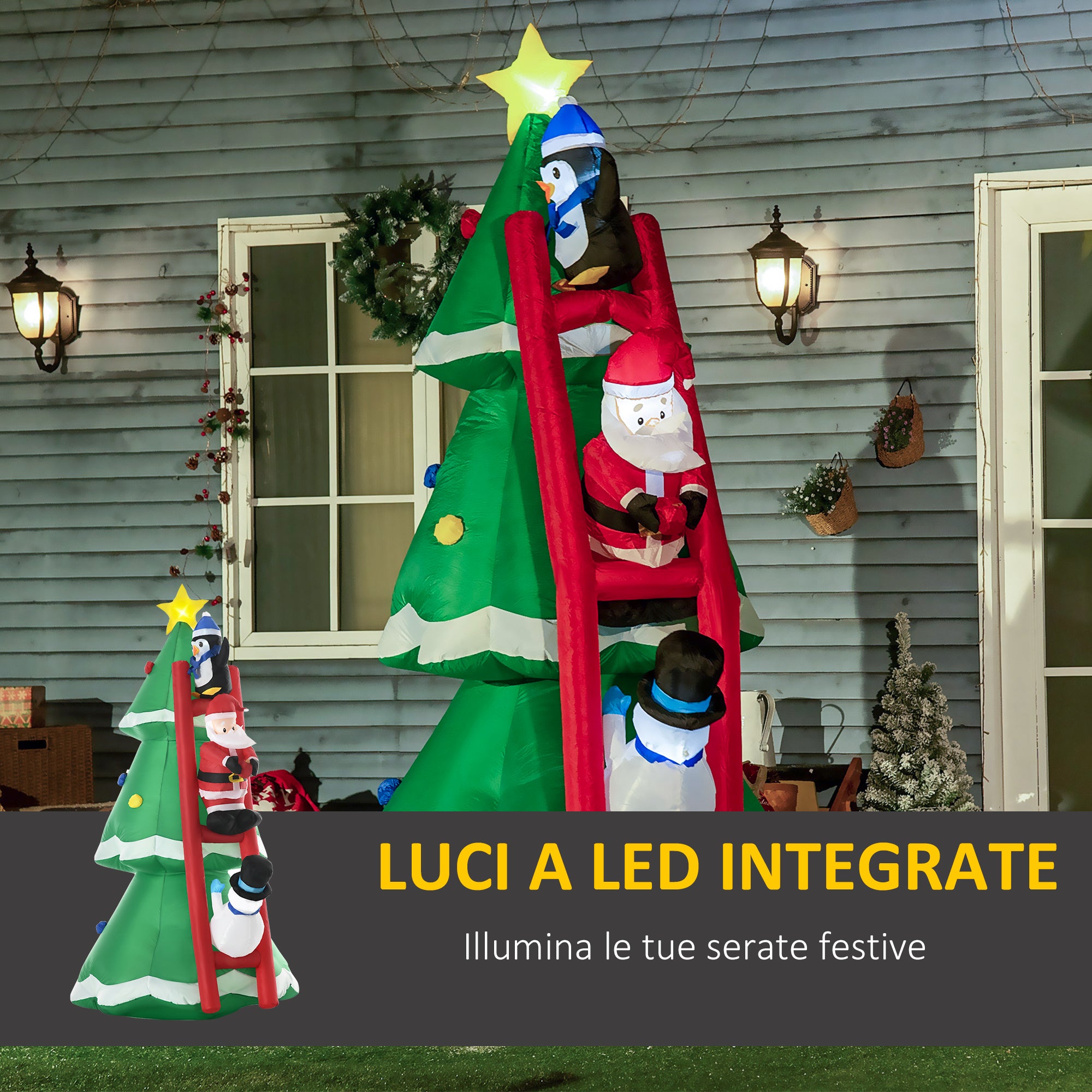 Inflatable Christmas Tree with Santa Claus and LED Lights, Inflator Included, 162x125x247cm