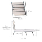Outsunny Folding Garden Lounger with Reclining Backrest and Cushion, in Metal and Texteline, 182x56x28 cm, Cream