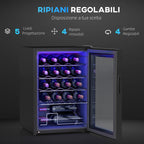 20 Bottle Wine Cooler, 53L Capacity, Anti-UV Glass Door and Adjustable Shelves, Black