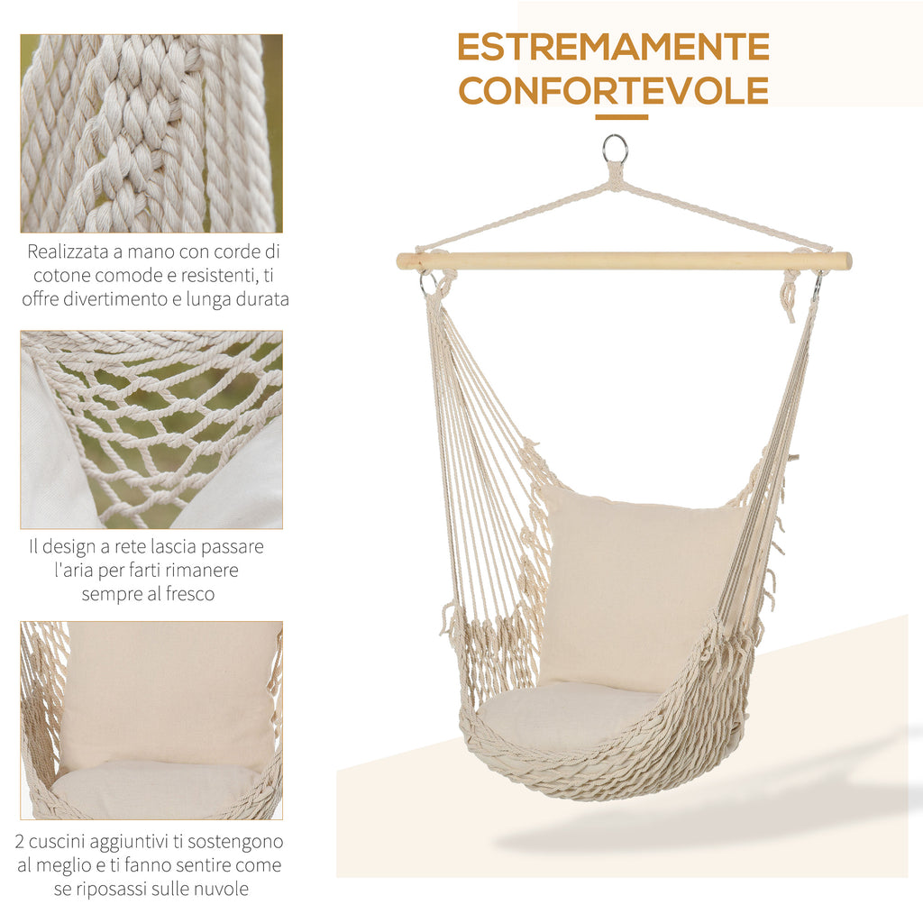 Outsunny Shabby Chic Indoor/Outdoor Rope Garden Hammock, White
