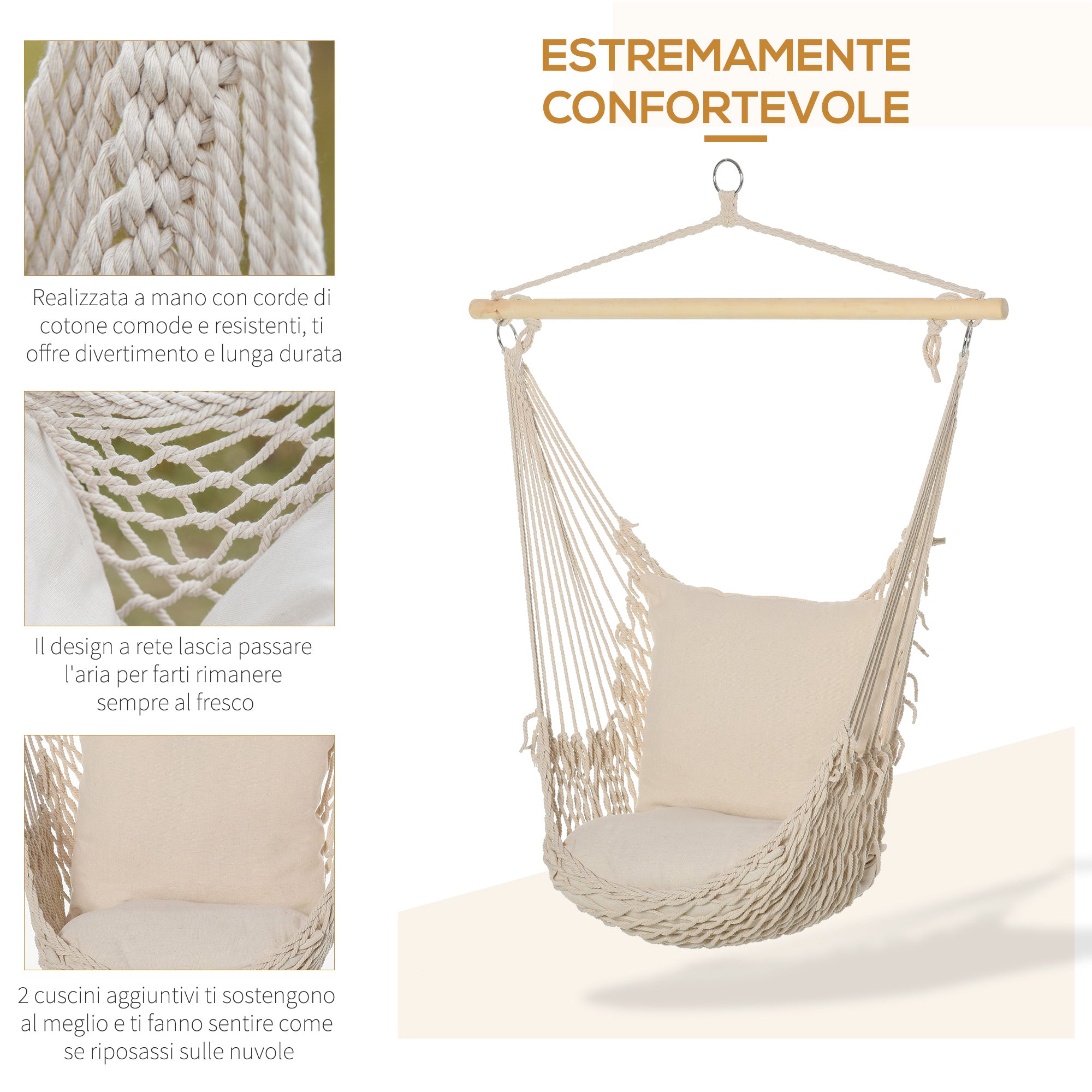 Outsunny Shabby Chic Indoor/Outdoor Rope Garden Hammock, White