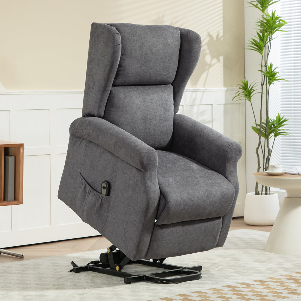 Reclining Chair Lift with Remote Control, in Linen Effect Fabric, 74x94x111 cm, Dark Grey