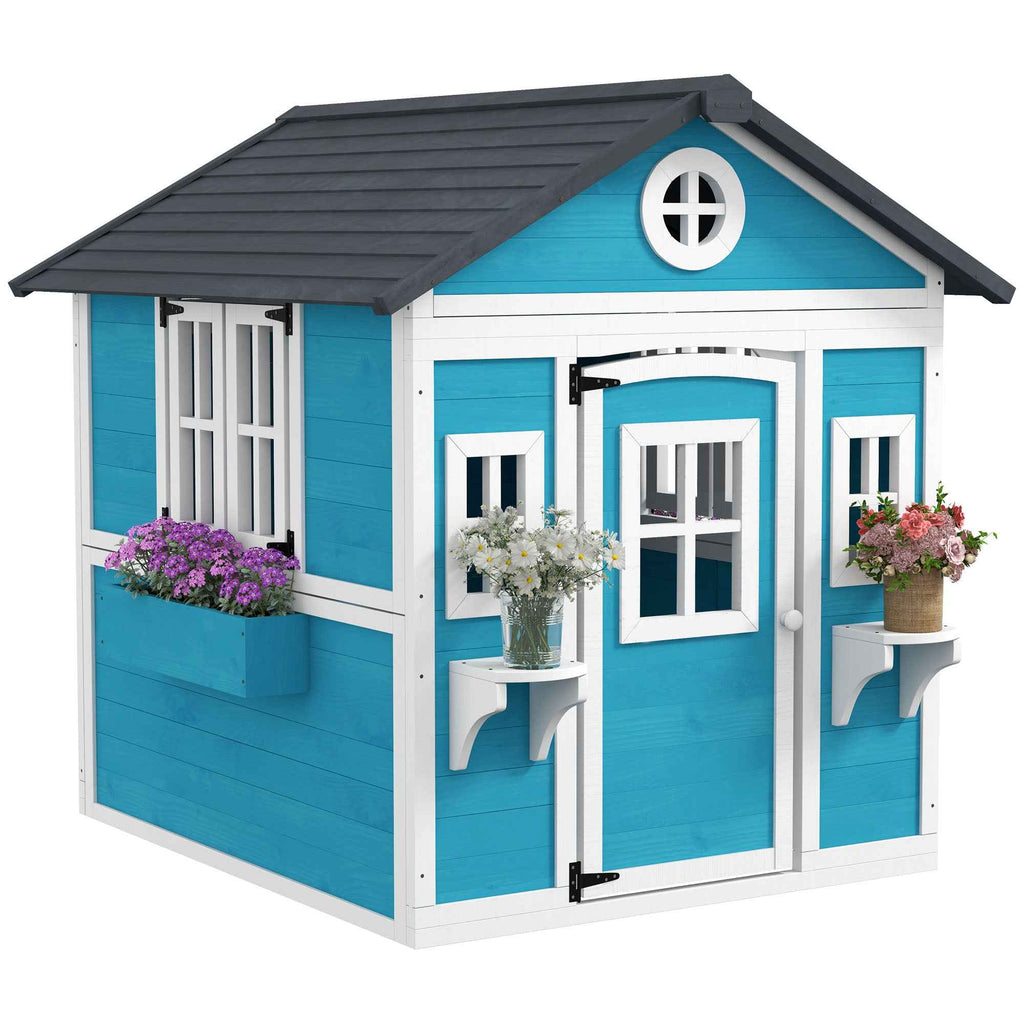 Outsunny Children's Playhouse for 3-8 Years Old with Pots and Planters, Made of Fir Wood, 114x126.4x135 cm, Blue