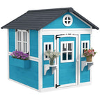 Outsunny Children's Playhouse for 3-8 Years Old with Pots and Planters, Made of Fir Wood, 114x126.4x135 cm, Blue