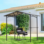 Garden Gazebo for Barbecue BBQ with PC Roof and Side Shelves, 246x149x230cm, Black