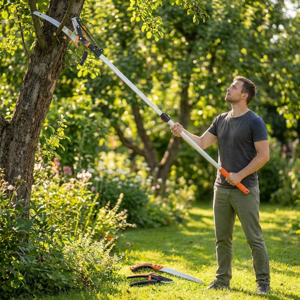 Outsunny 3-Piece 2-in-1 Hand Saw Set with 2-3m Telescopic Pole, Pruning Saw and Scissors