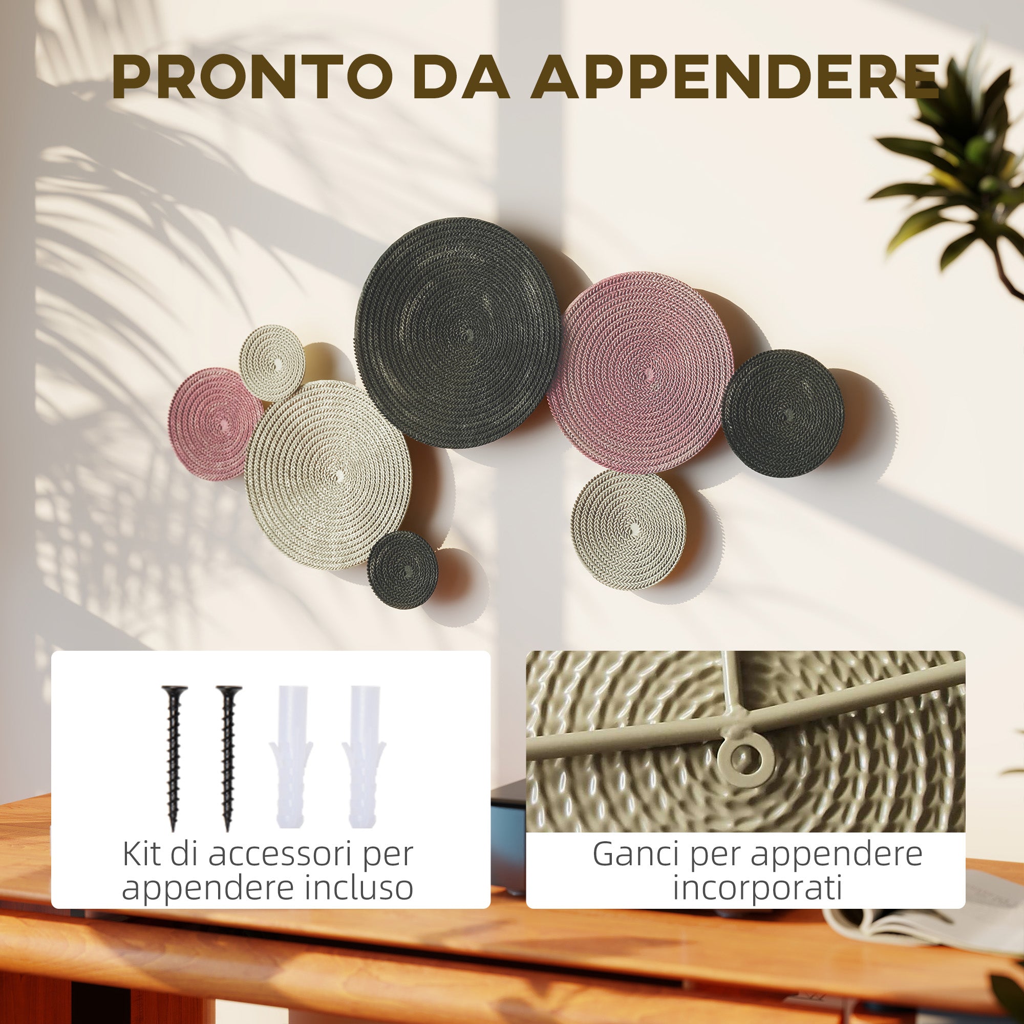 8-Disc 3D Metal Wall Art, 110x7x58 cm, Bronze, Orange and Yellow