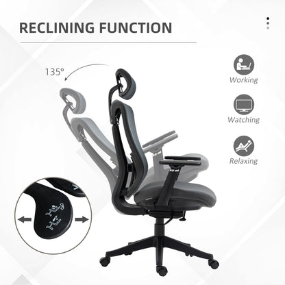 Reclinable office chair with headrest, lumbar support and adjustable height, gray - Borgè