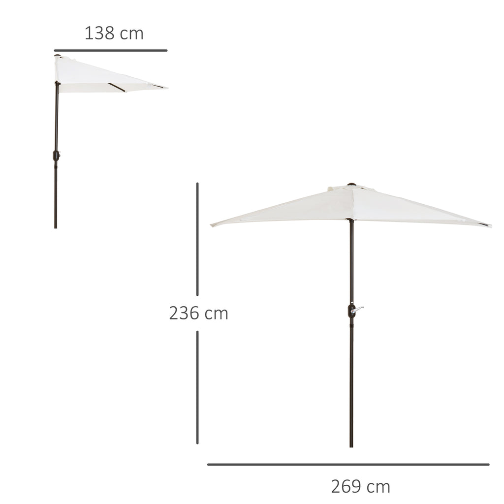 2.7 x 1.5 m Semi-Circular Wall-Mounted Garden Umbrella with Crank Opening, White