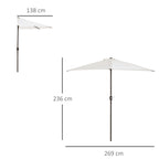 2.7 x 1.5 m Semi-Circular Wall-Mounted Garden Umbrella with Crank Opening, White
