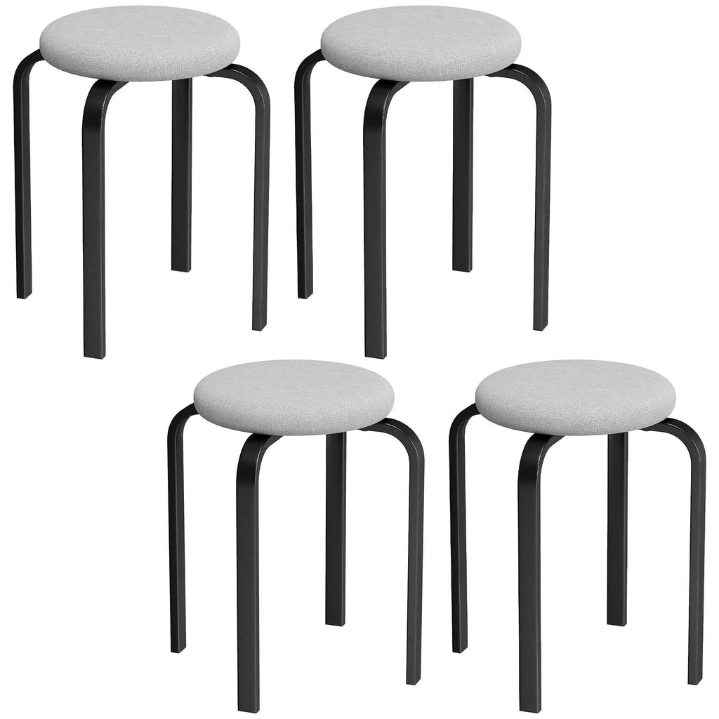 HOMCOM Set of 4 Modern Stackable Stools with Cushion, Round, Grey