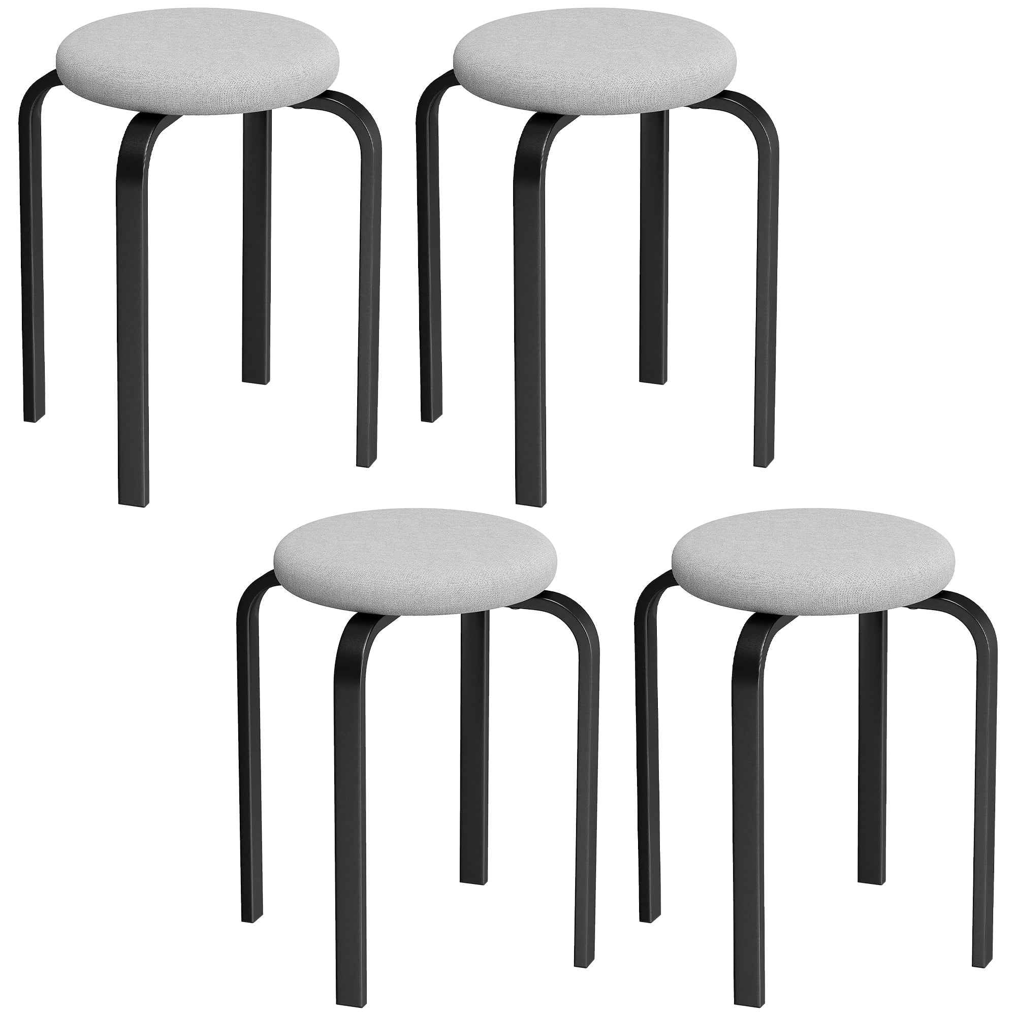 HOMCOM Set of 4 Modern Stackable Stools with Cushion, Round, Grey