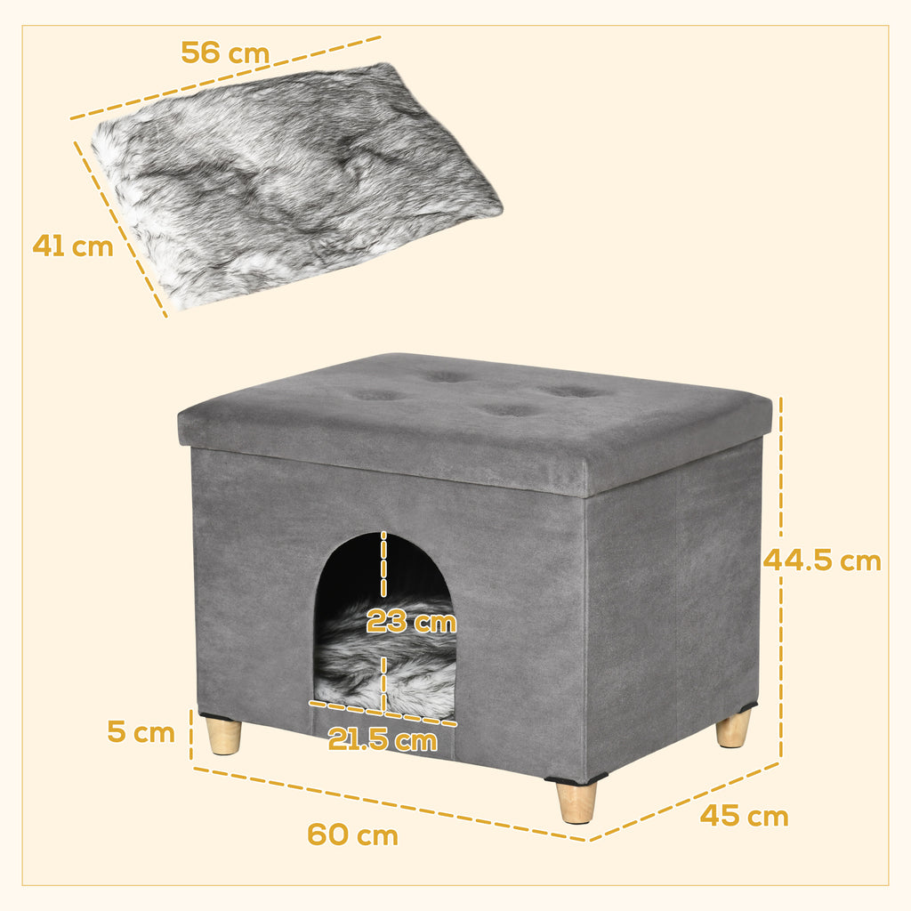 Cat House Footstool with Removable and Washable Cushion, Grey