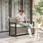 2 Seater Garden Bench with 151.5L Rattan Storage Chest with Backrest, Armrests and Cushion, Cream