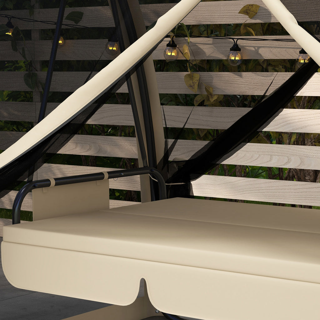 Garden Swing 2 in 1 Convertible into a Bed with Cushions and Mosquito Net, 240x140x197 cm, Coffee