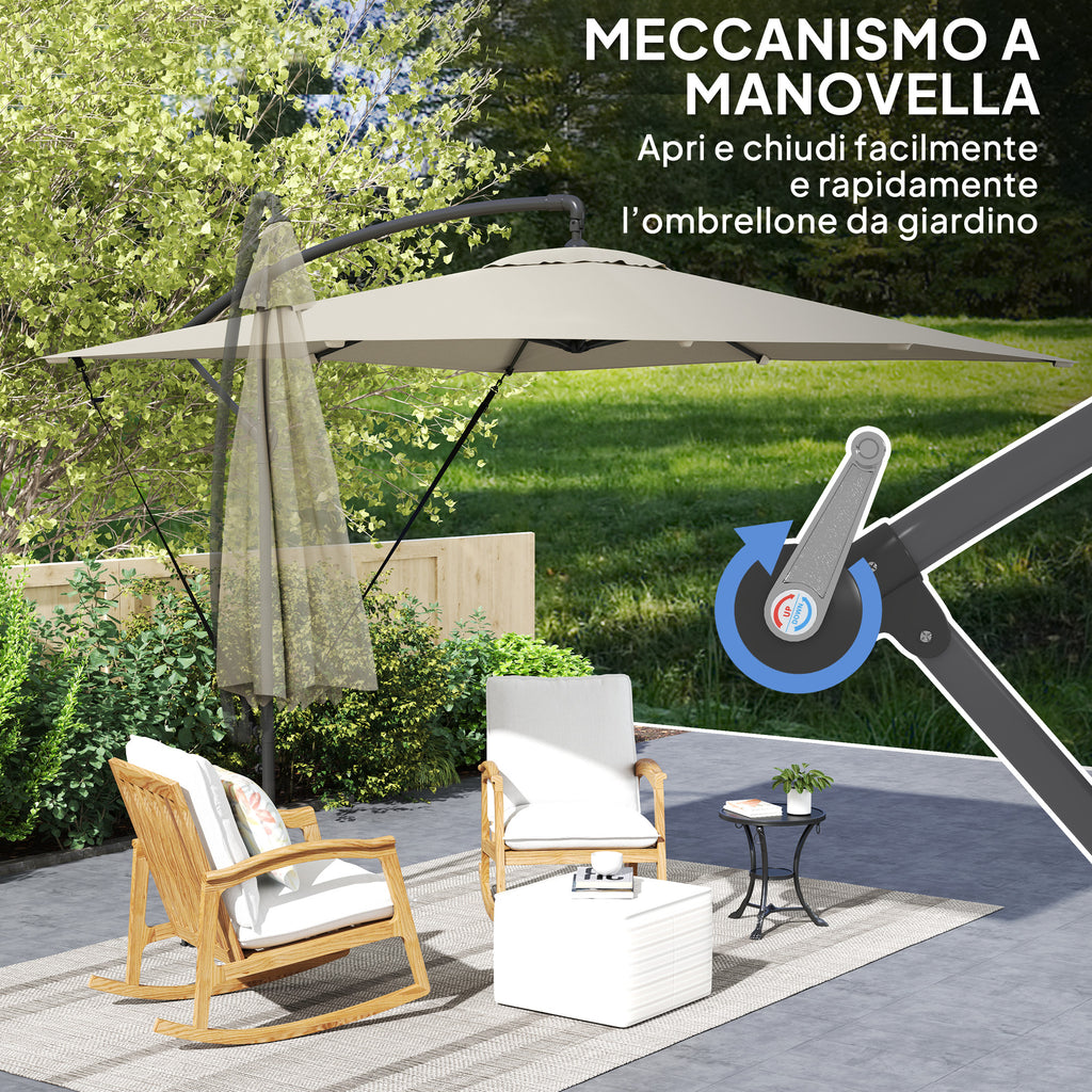 Outsunny 247x247cm Cantilever Umbrella with Cross Base and Crank Handle, in Metal and Polyester, Khaki Color
