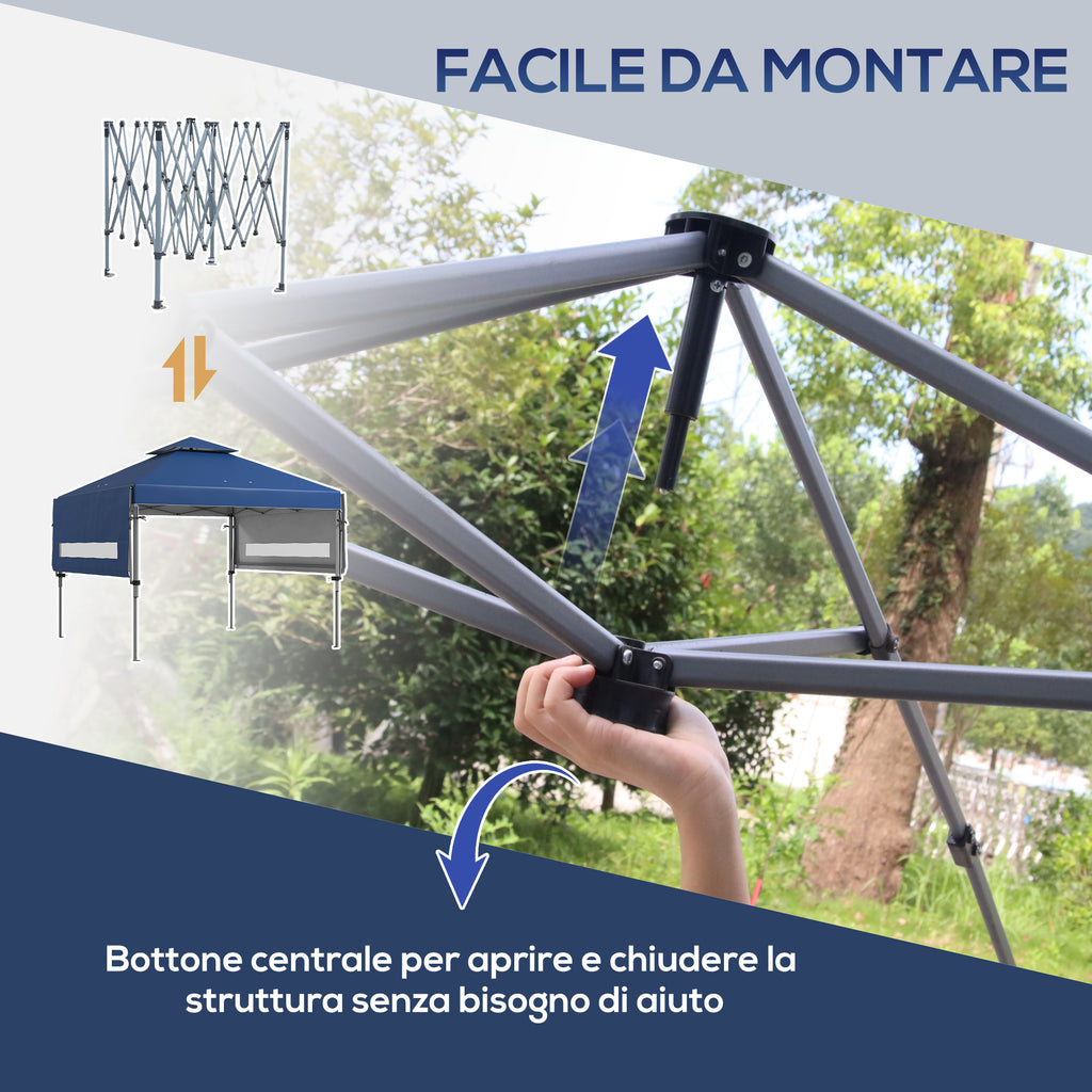 5x3m Folding Gazebo with Extendable Walls, Adjustable Height and Wheeled Bag, Blue