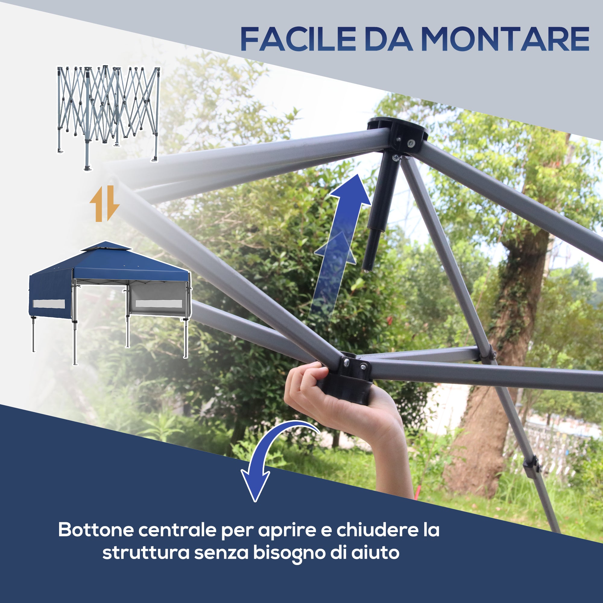 5x3m Folding Gazebo with Extendable Walls, Adjustable Height and Wheeled Bag, Blue