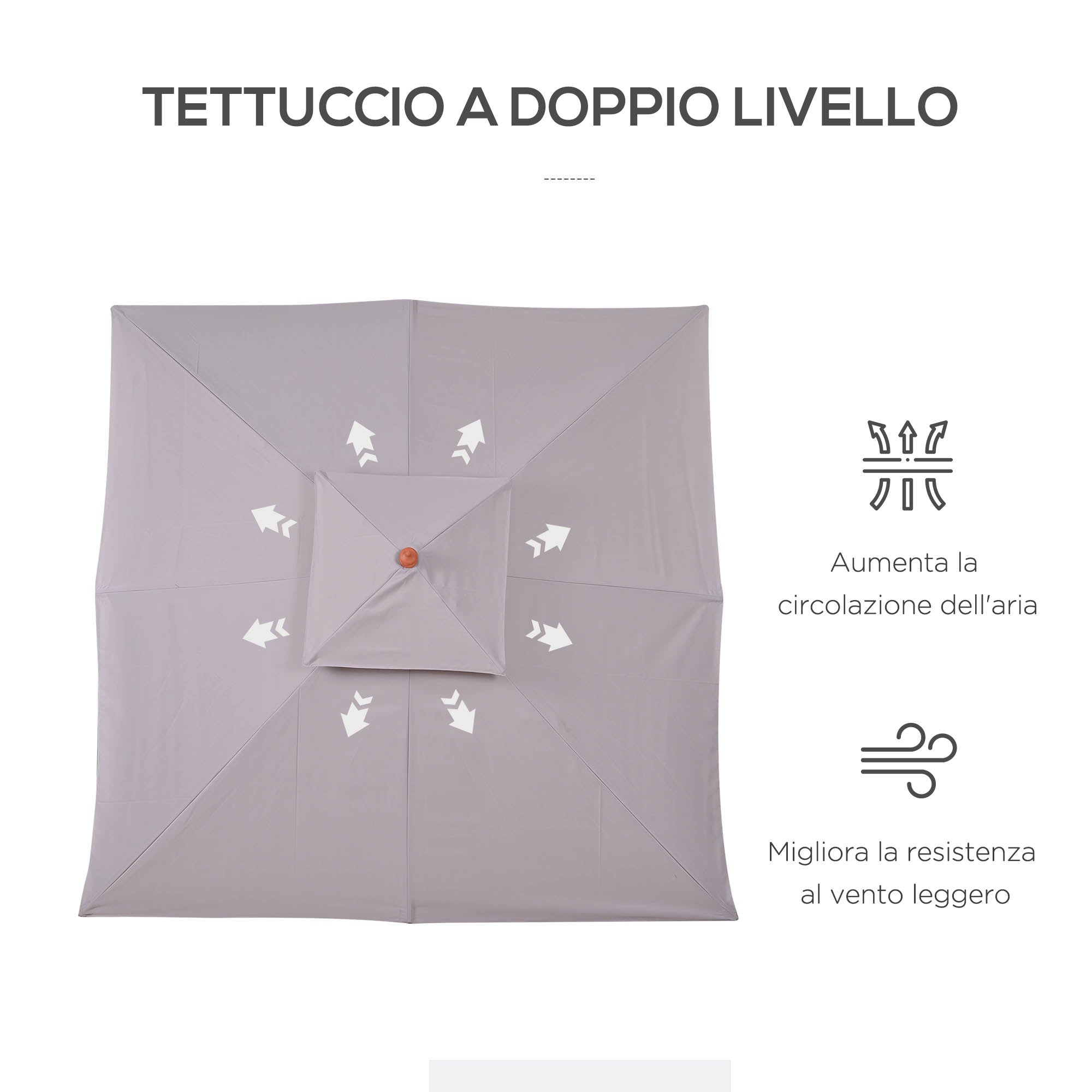 Garden Umbrella 3x3m with 8 Bamboo Ribs and 2-Tier Parasol Cover, Gray