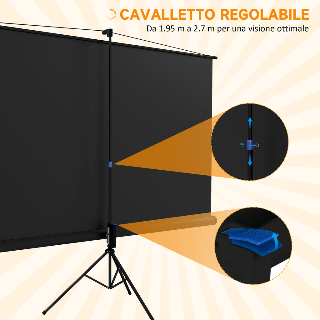 100" Foldable Projector Screen, 16:9 Format, Adjustable Tripod, 235.8 x 8 x 136 cm, Black