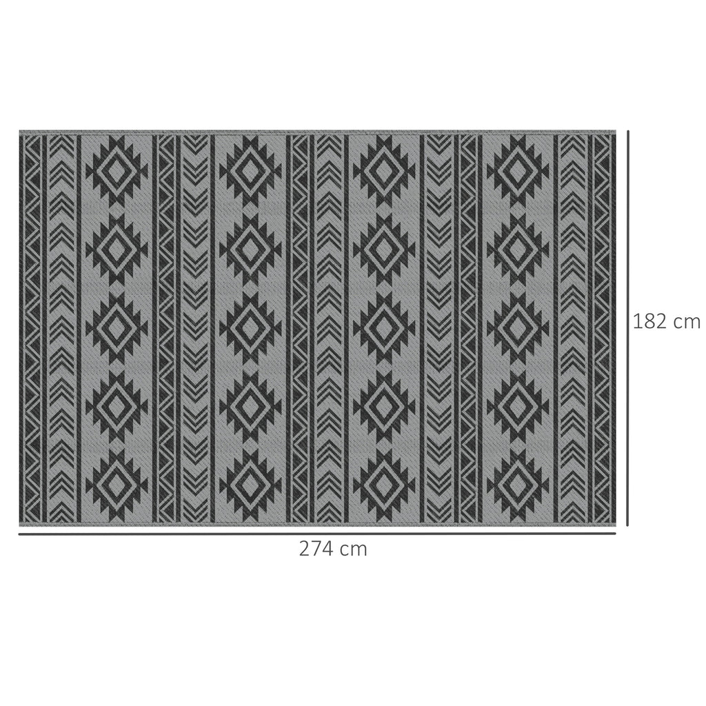 Modern Outdoor Rug Black and Grey PP with Reversible and Foldable Design, 182x274 cm