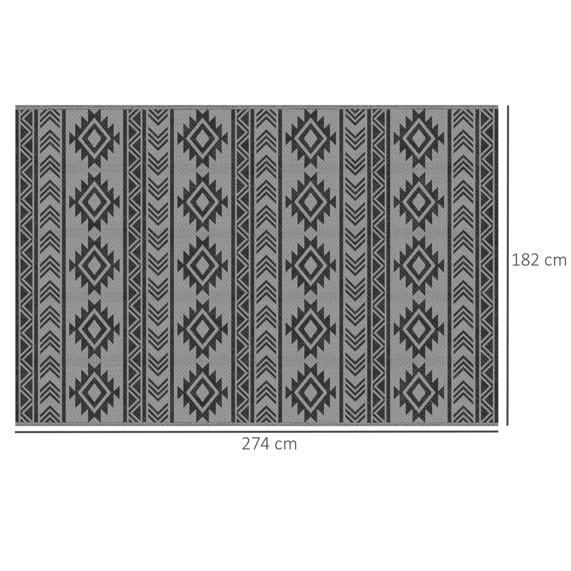 Modern Outdoor Rug Black and Grey PP with Reversible and Foldable Design, 182x274 cm